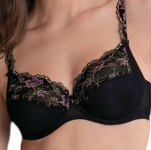 ROSA FAIA Collette Black Floral Underwire‎ Bra - Size 40D